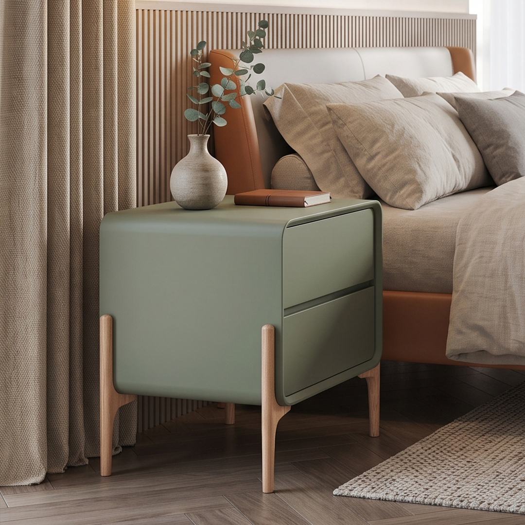 Modern commode in oak wood with smooth lacquer finish for elegant bedroom storage