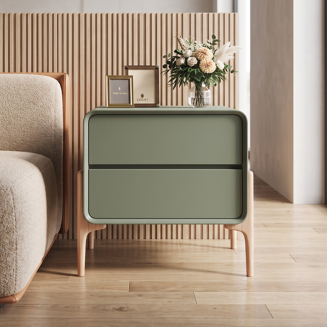Modern commode in oak wood with smooth lacquer finish for elegant bedroom storage