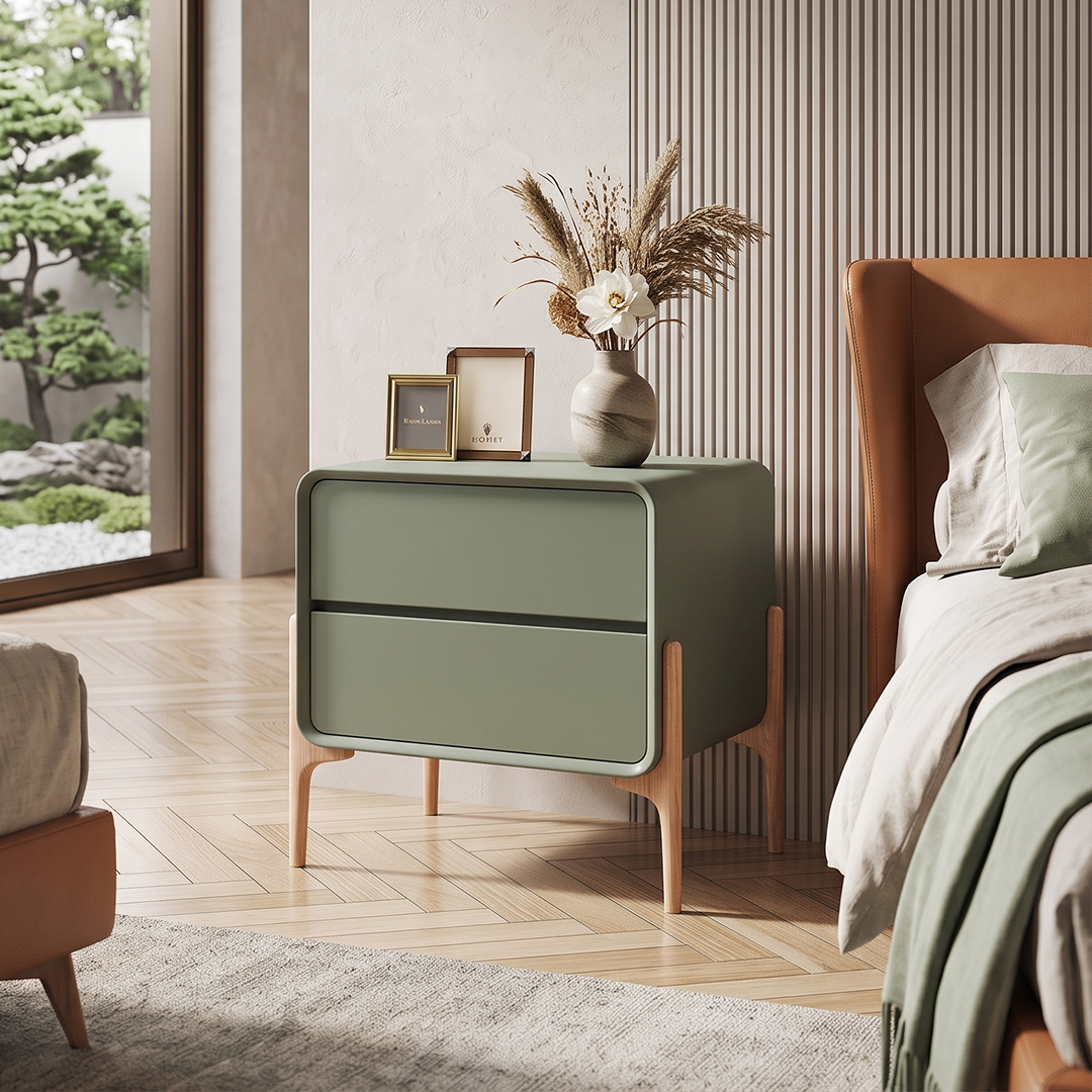 Modern commode in oak wood with smooth lacquer finish for elegant bedroom storage