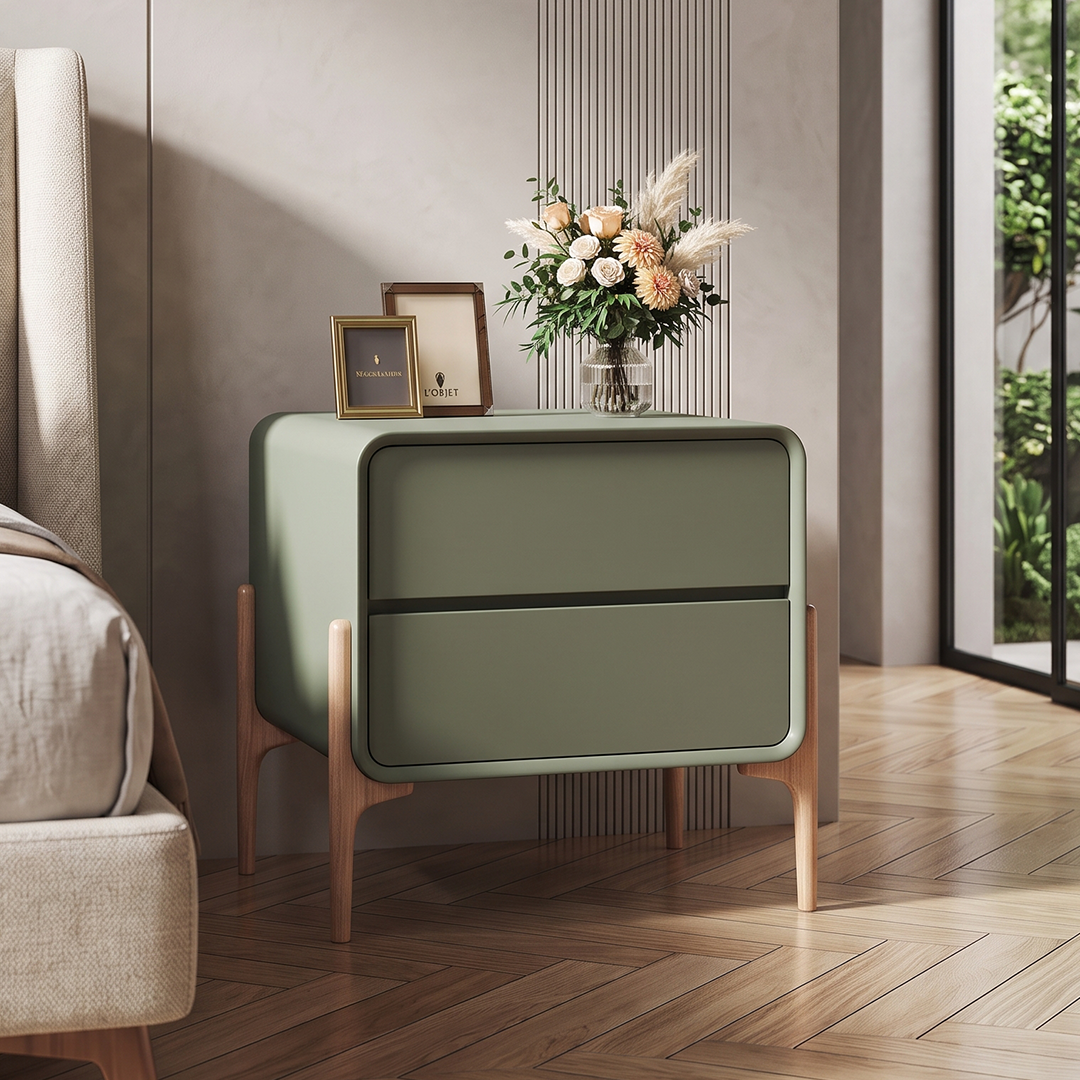 Modern commode in oak wood with smooth lacquer finish for elegant bedroom storage