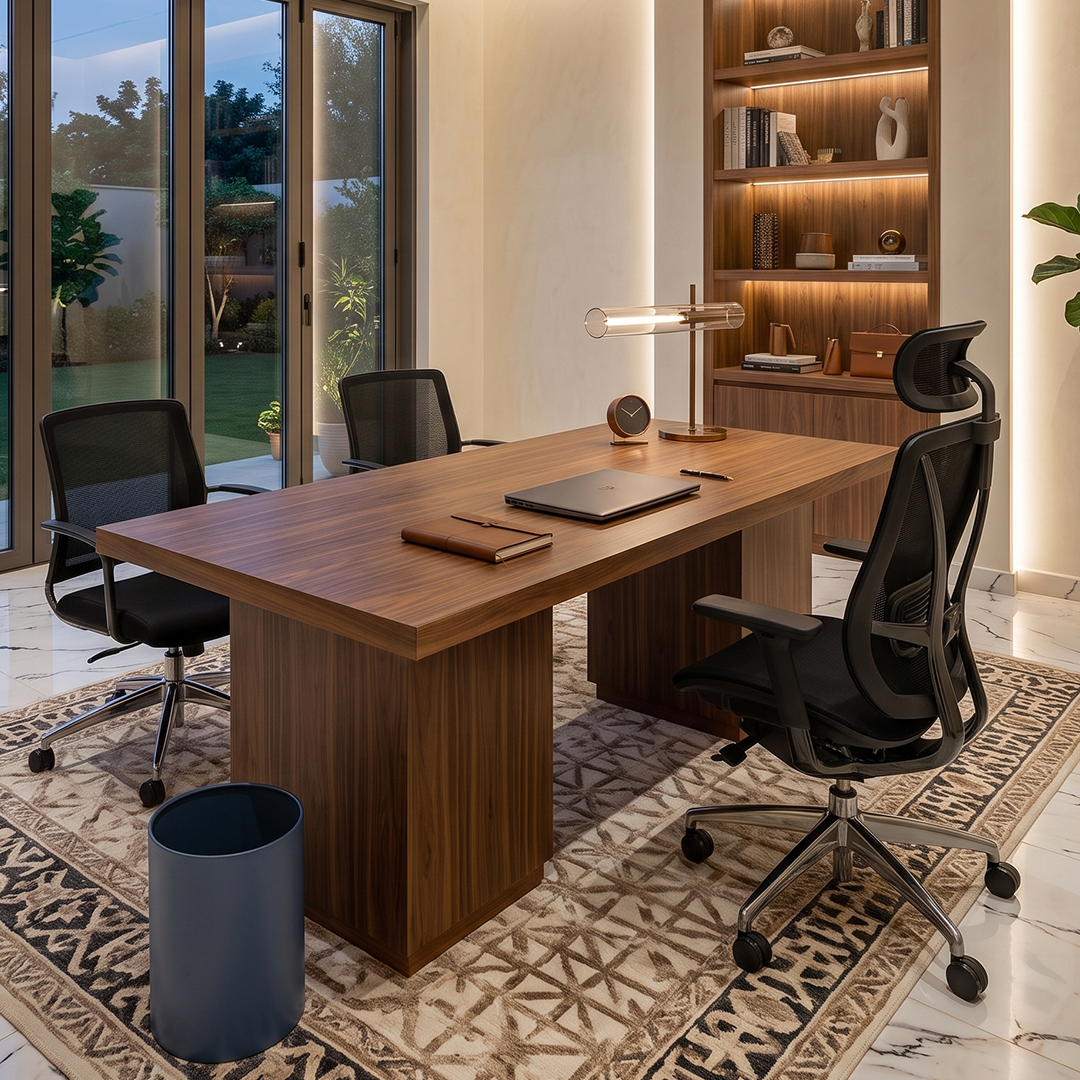 Modern wooden desk with elegant design for stylish home office workspace