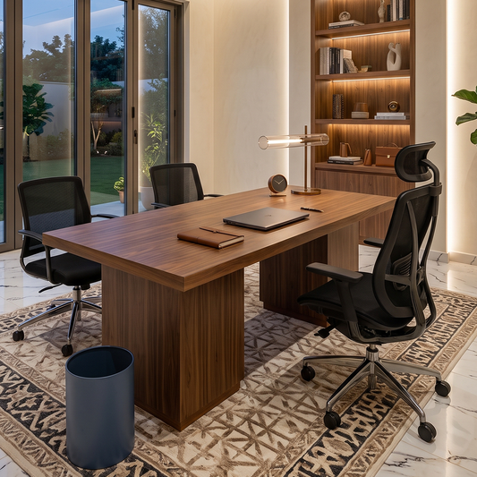 Modern wooden desk with elegant design for stylish home office workspace