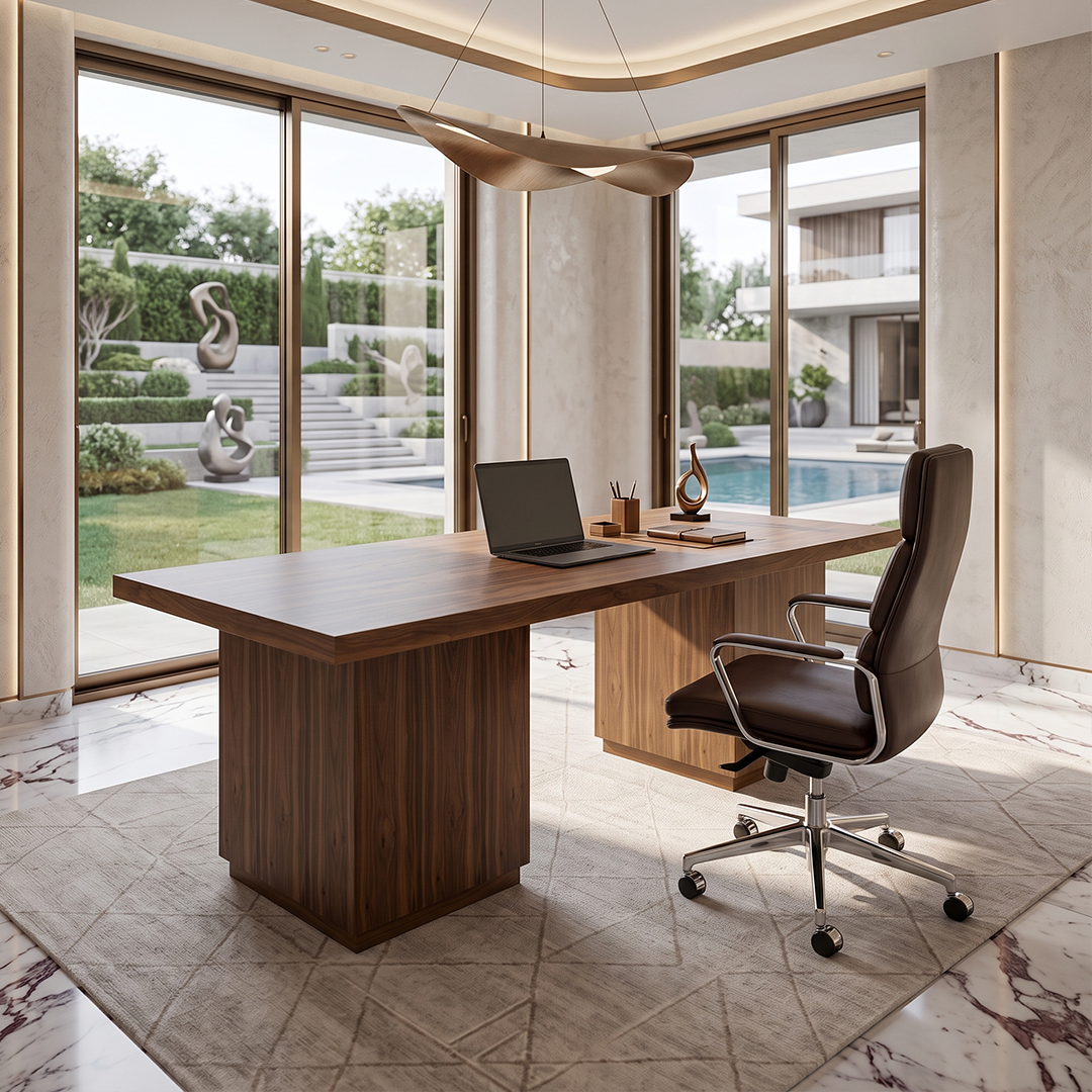 Modern wooden desk with elegant design for stylish home office workspace