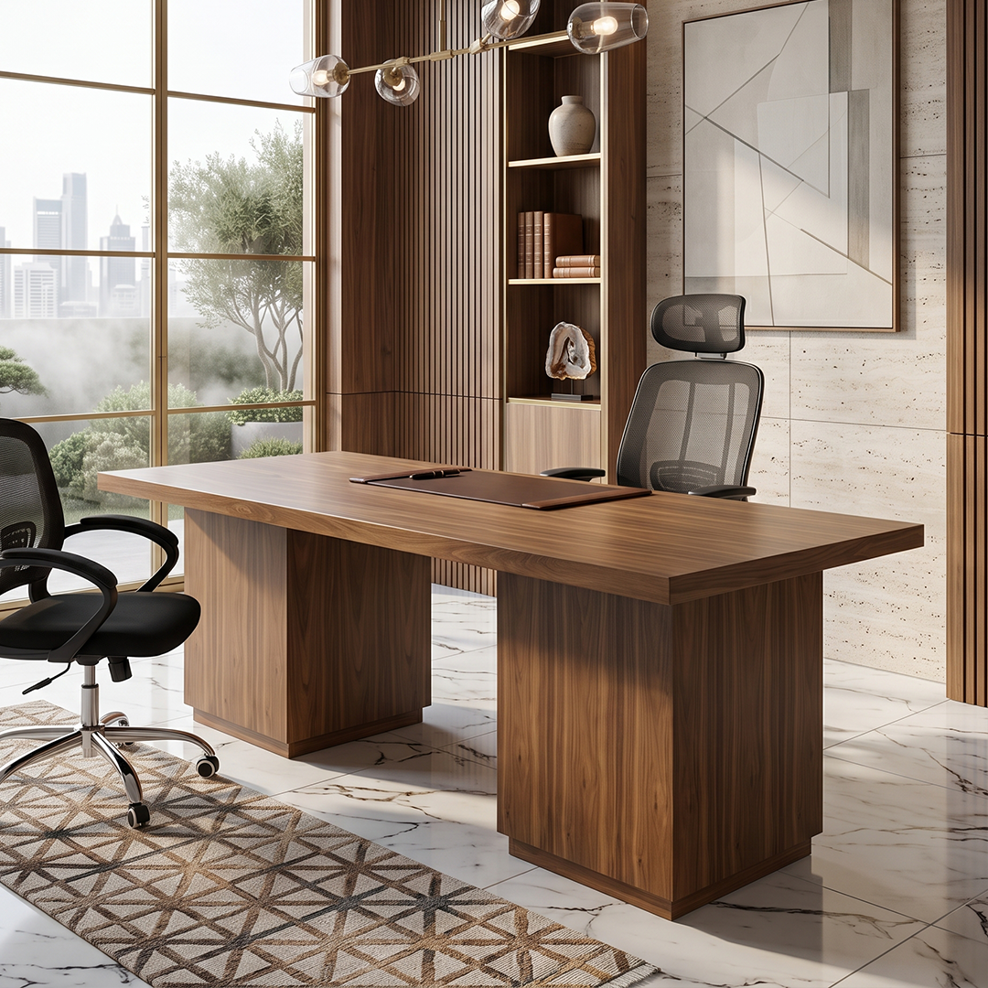 Modern wooden desk with elegant design for stylish home office workspace