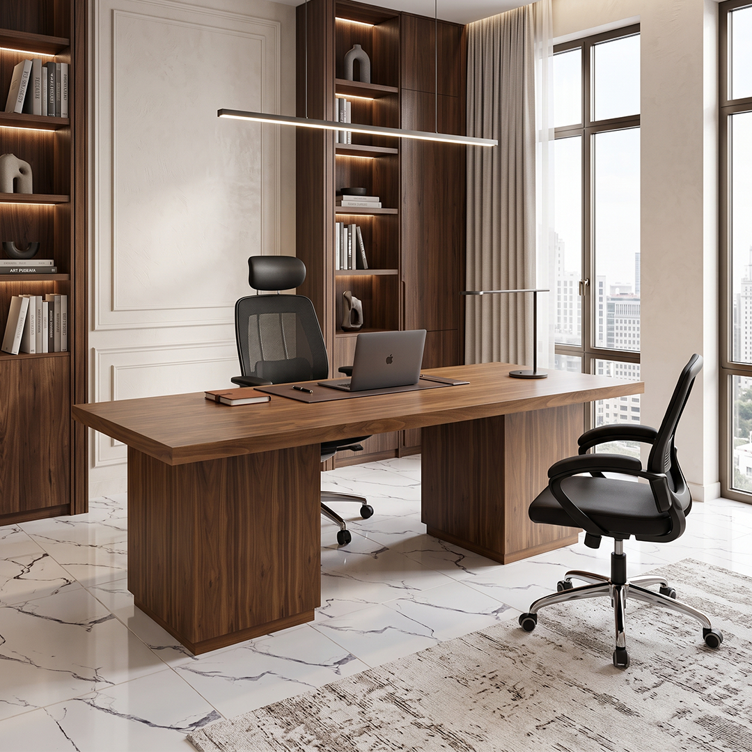 Modern wooden desk with elegant design for stylish home office workspace