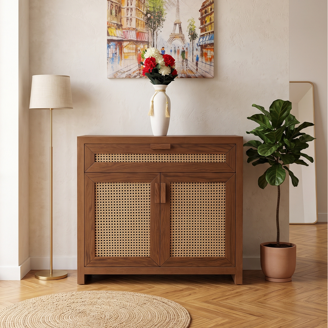 Kanya Shoe Cabinet – Elegant wooden shoe cabinet by Wood One for modern entryways.
