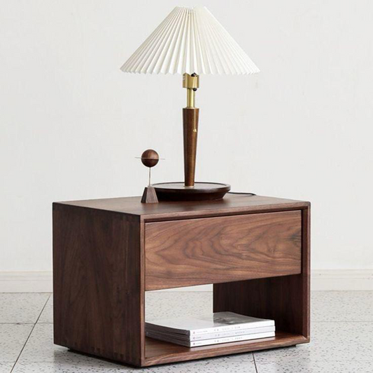 Modern commode in walnut veneer with elegant wooden finish for bedroom storage